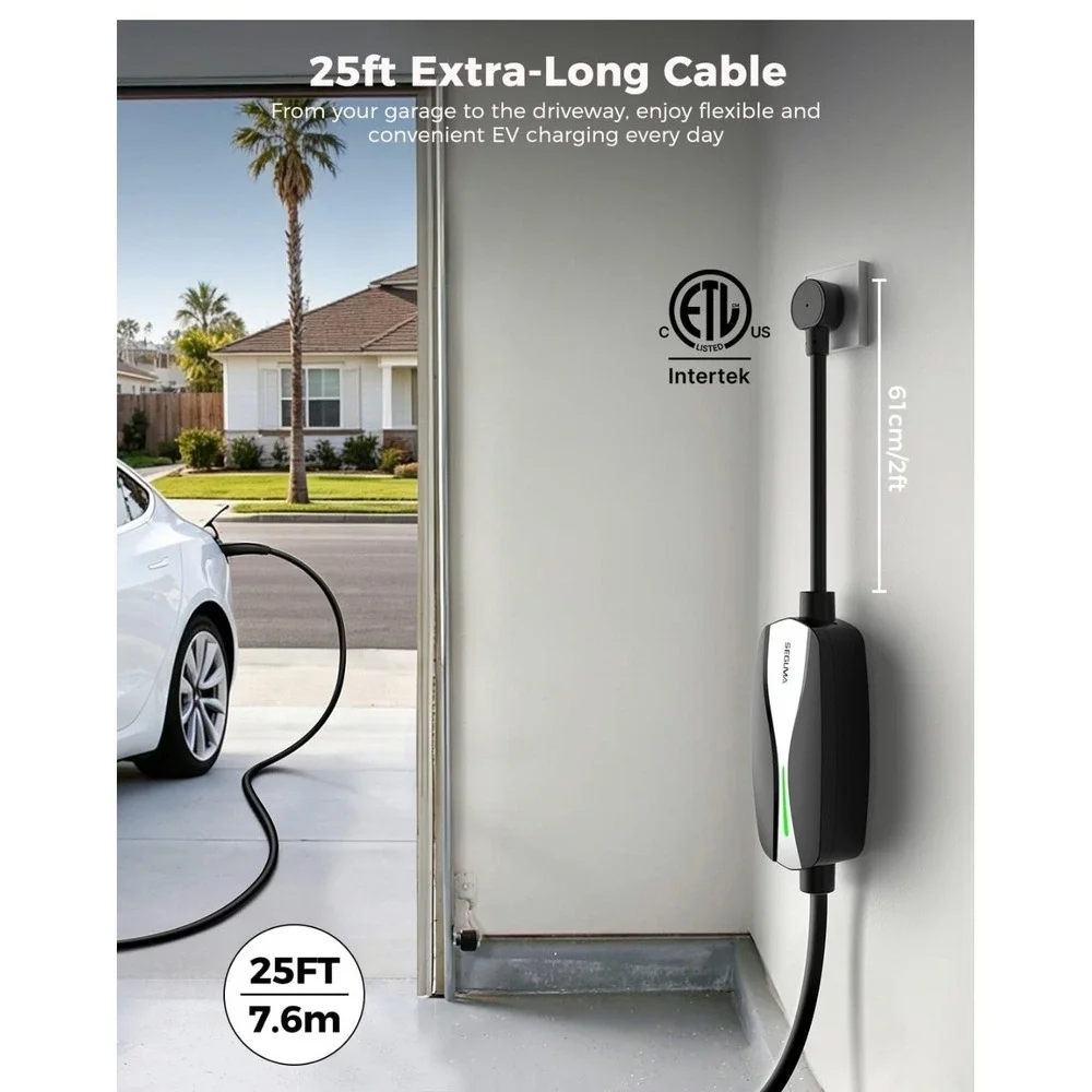Level 1/2 Tesla Charger, ETL Certified 12A/16A, 25FT Tesla Extension Cable, 120V